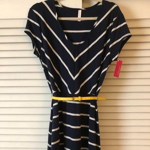 Navy Blue Chevron Jersey Fit n Flare Dress